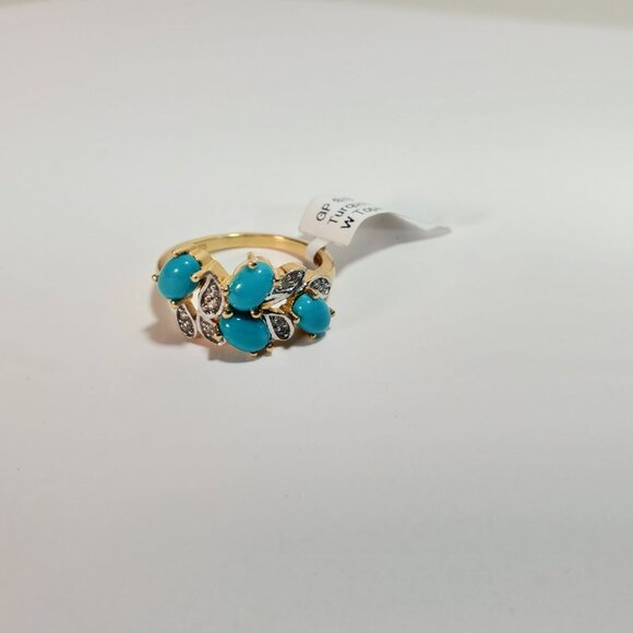 Sterling Silver Turquoise & White Topaz Ring (Appraised, Natural Gemstones, 925) - Picture 9 of 15